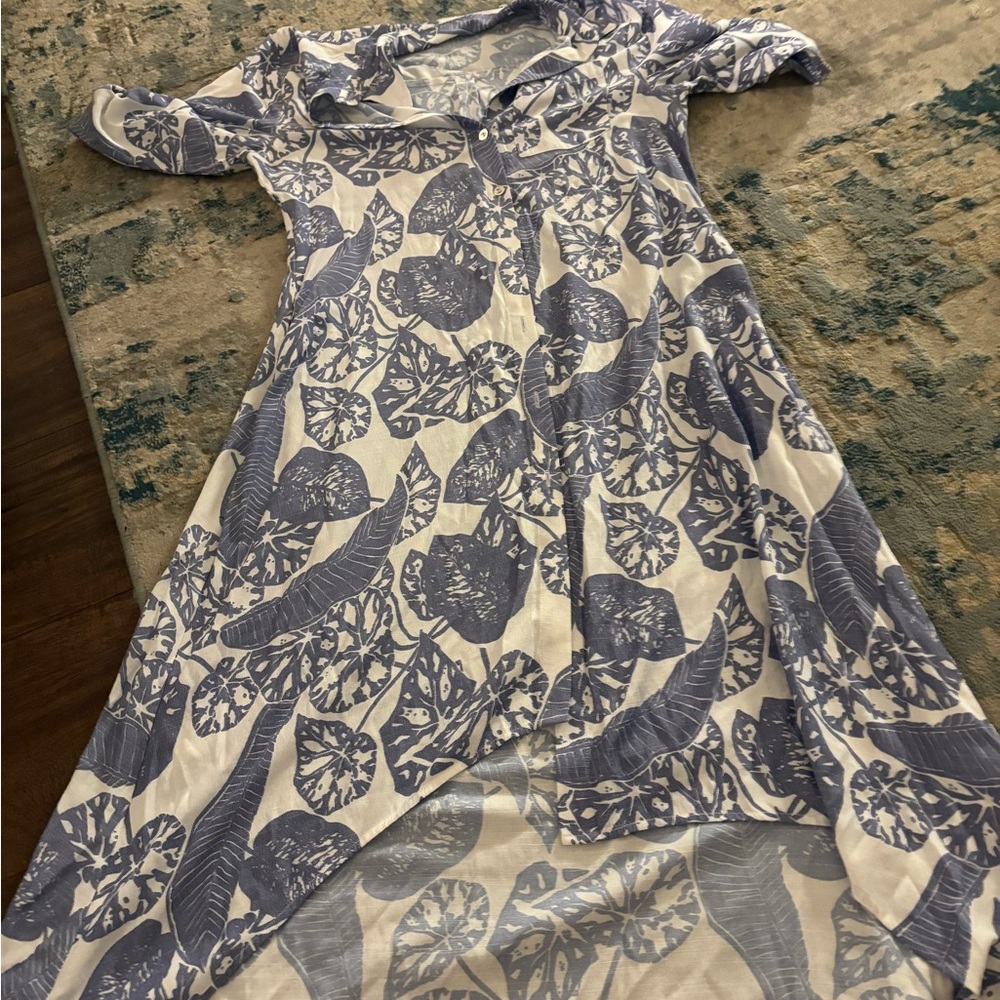 Chic Blue and White Floral High Low Dress